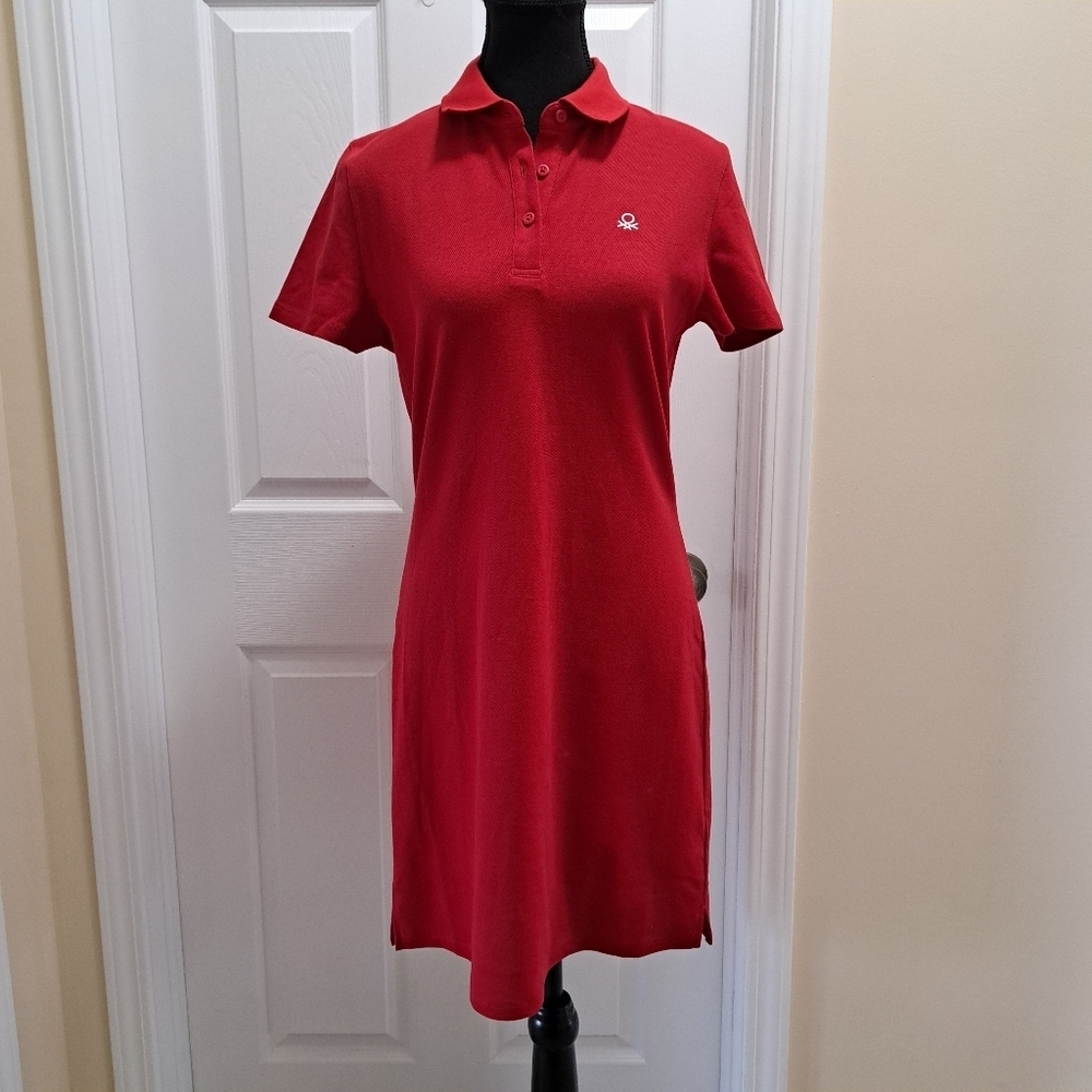 United Colors of Benetton Red Polo Dress Womens Size Small Sporty Stretch Casual